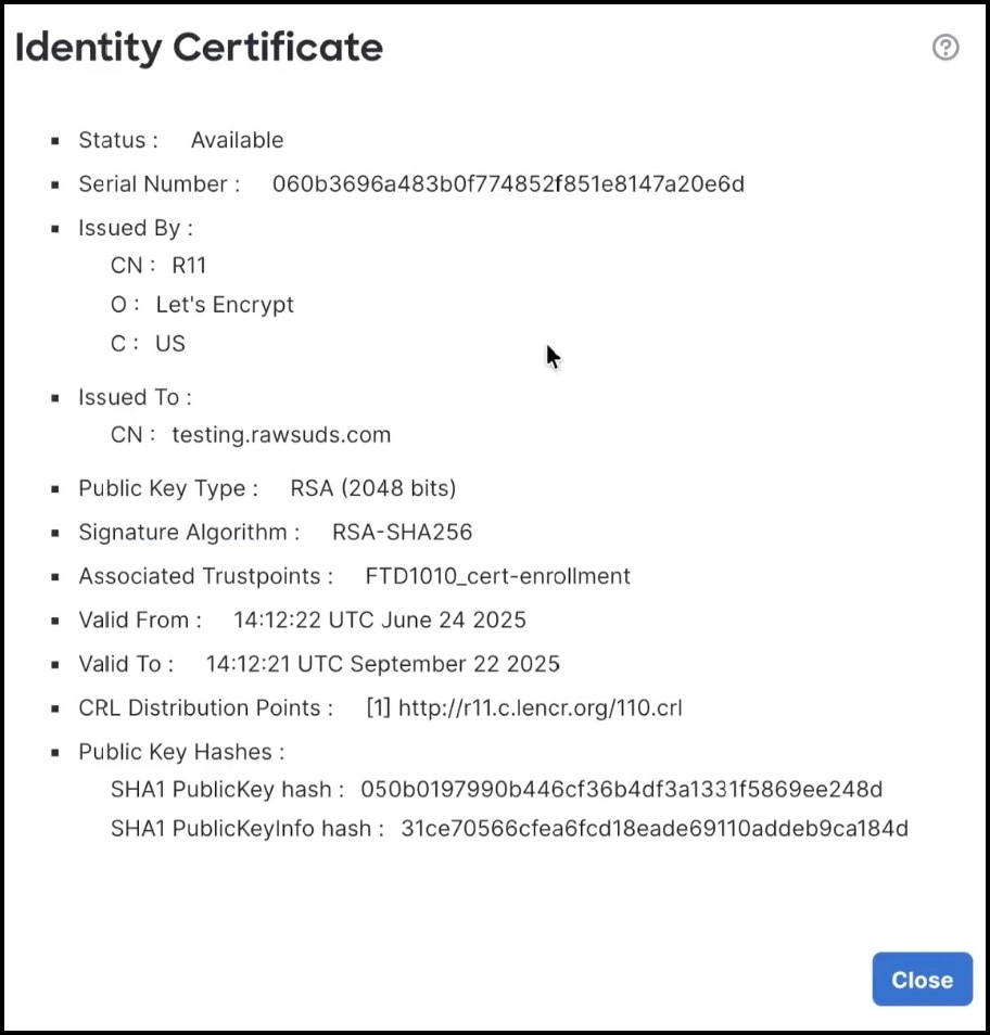 ACME certificate of the device