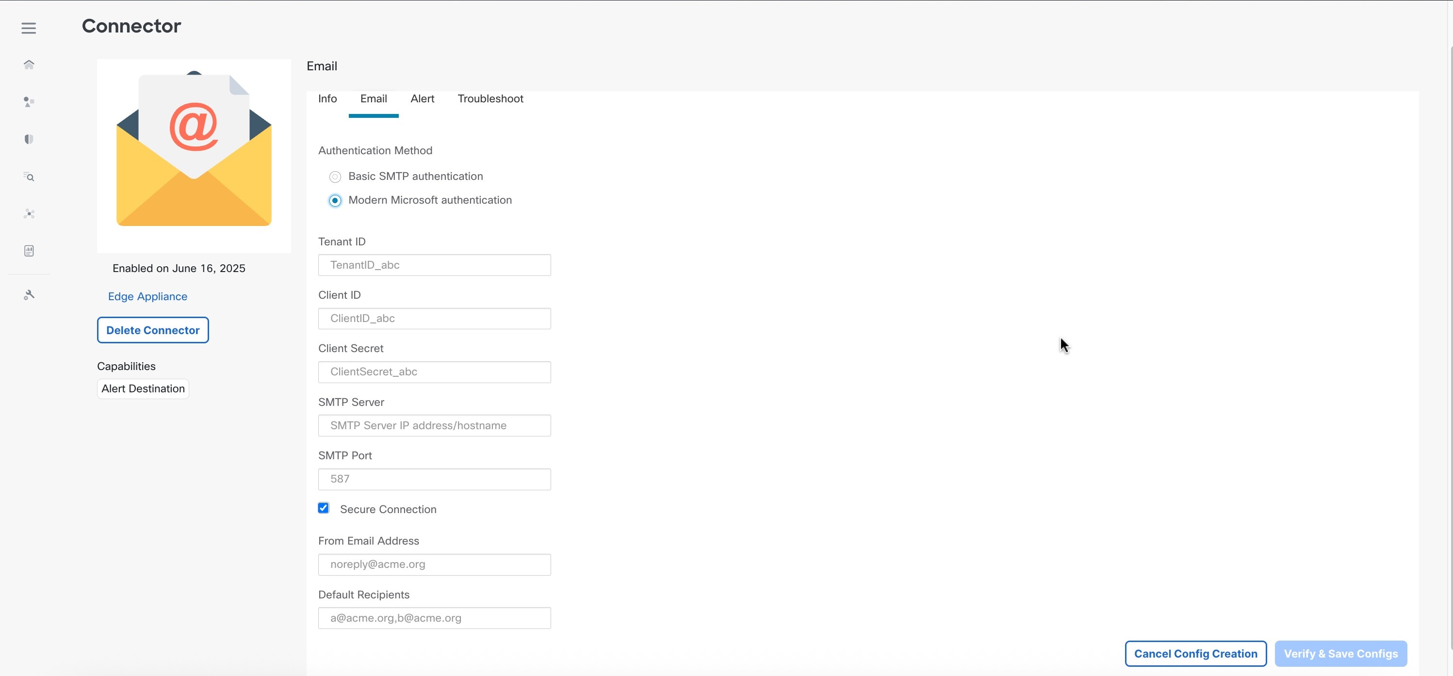 Email Connector configuration using Modern Microsoft Authentication