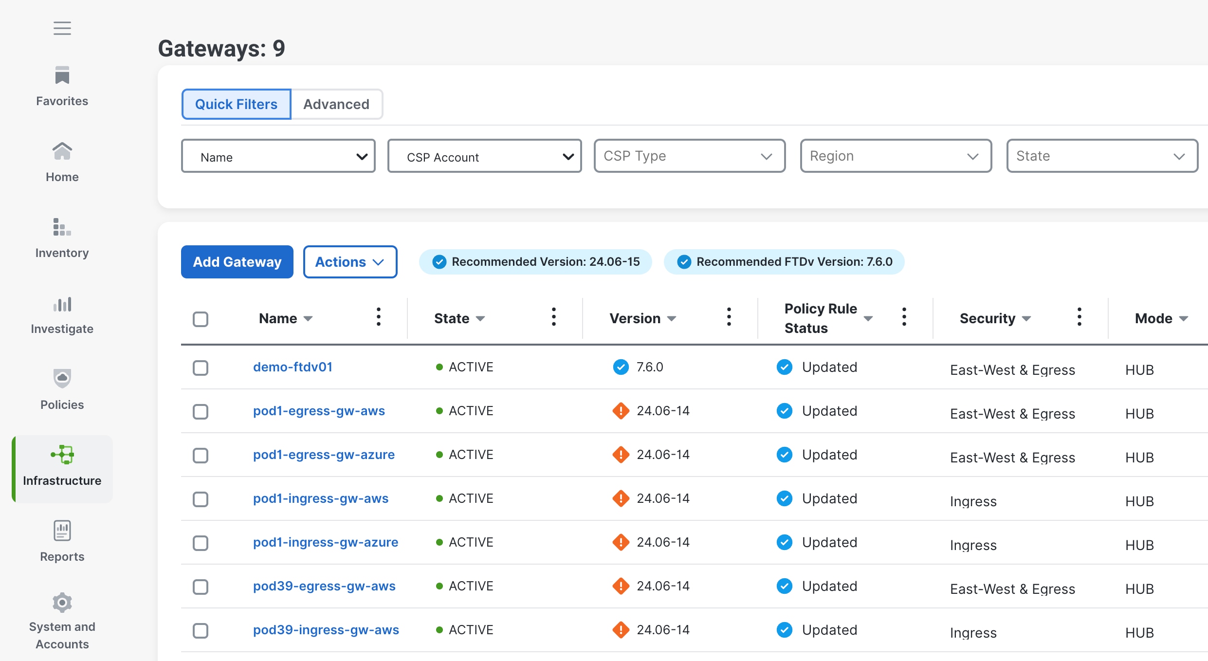 Create an FTDv gateway in Multicloud Defense