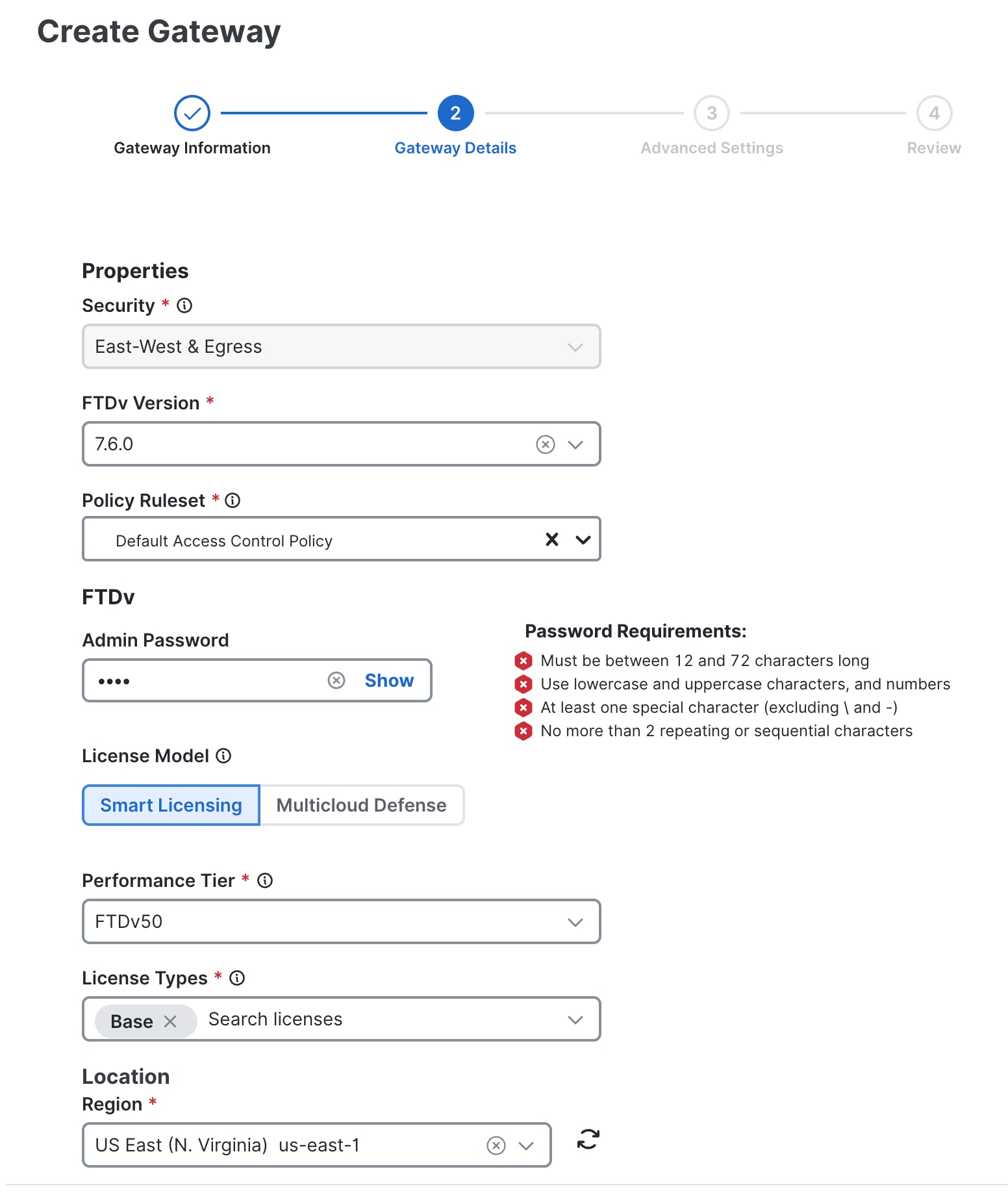 Gateway details in FTDv gateway creation