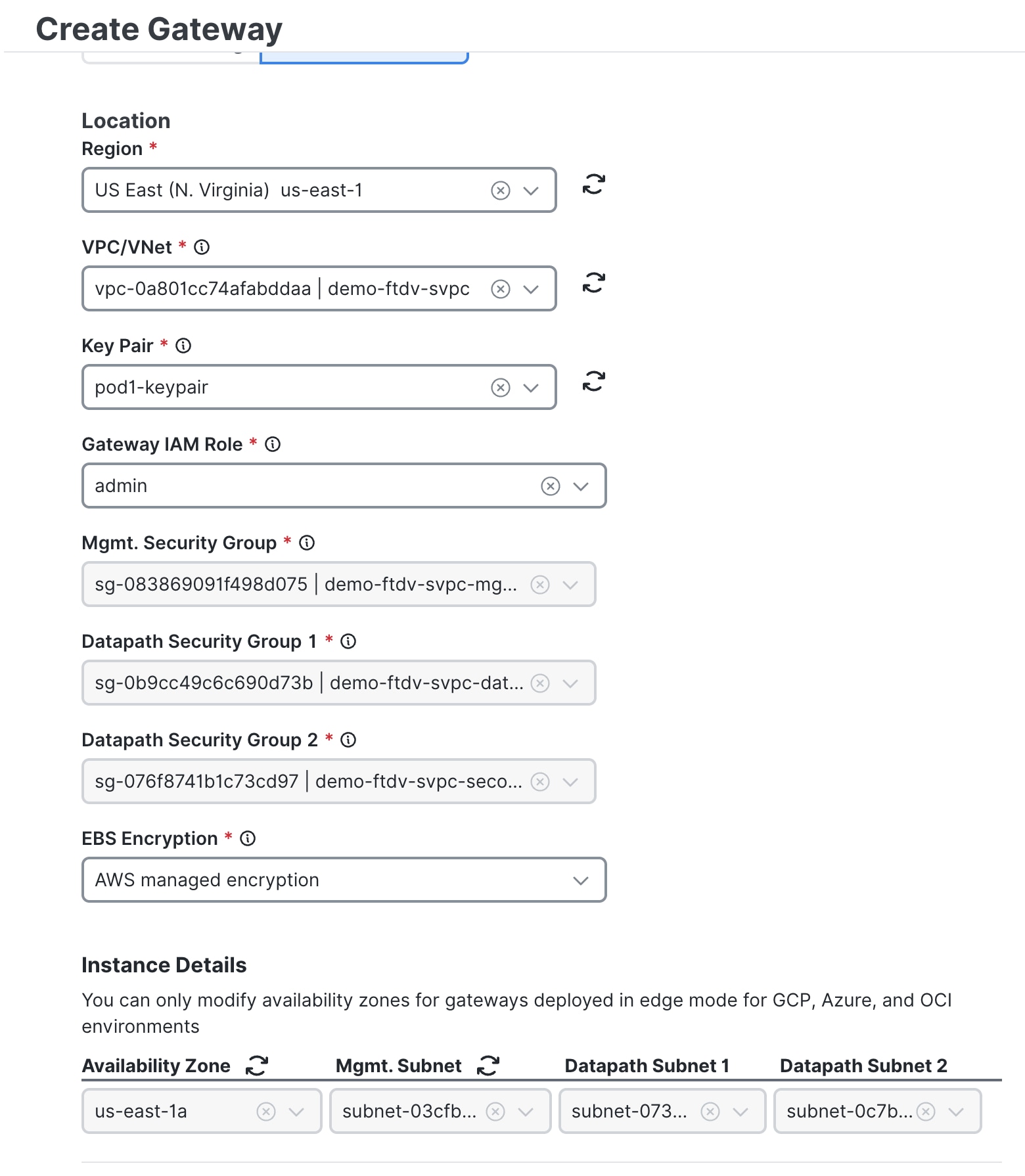 Additional gateway details in the Properties section of Create a Gateway