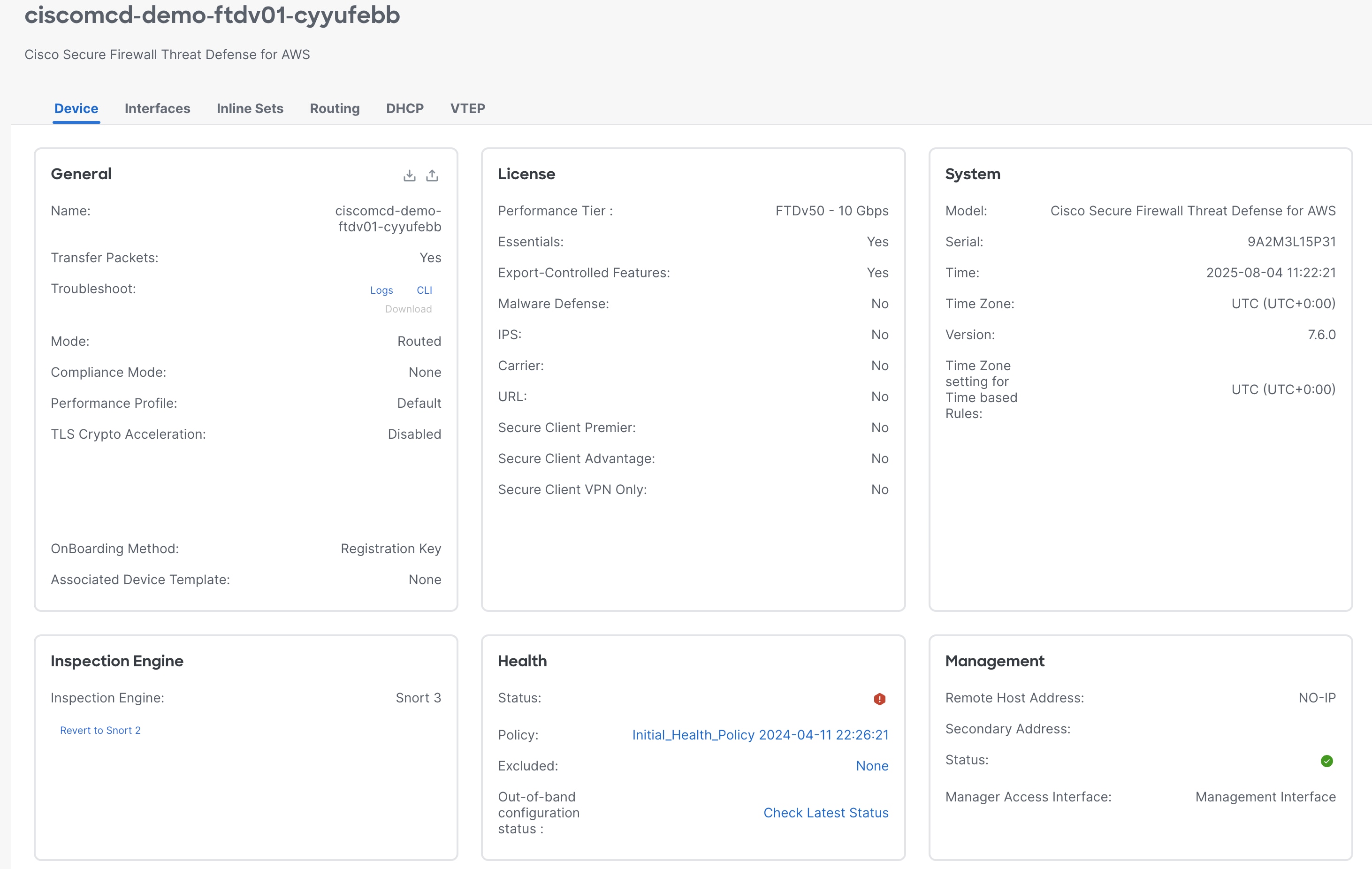 FTDv view-only details on cdFMC