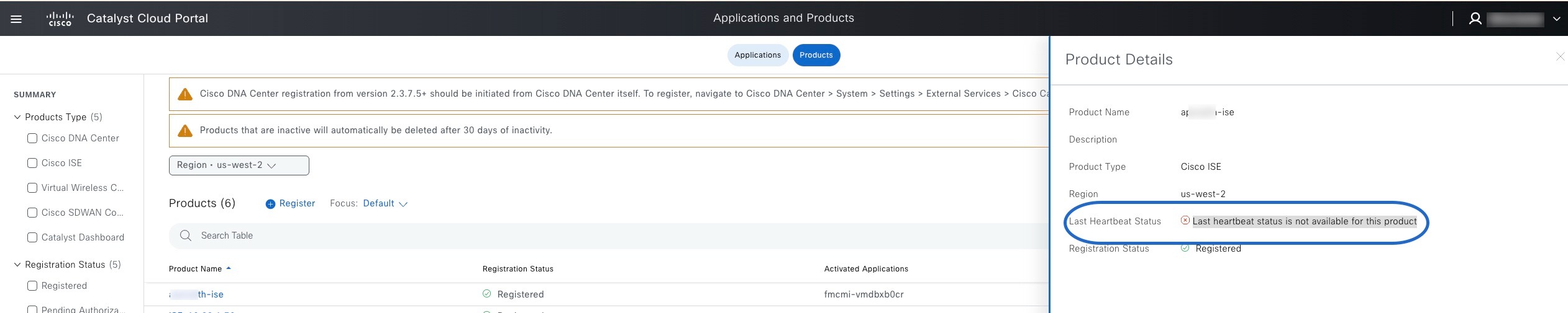 In the Cisco DNA Portal, locate the ISE product that is experiencing the error and deactivate it.