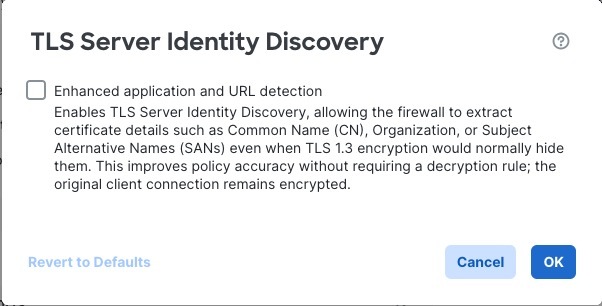 TLS Server Identity Discovery enables the Firepower system to get application and URL categorization early in the process even if the traffic is encrypted.