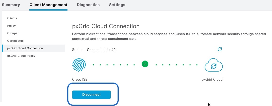 Disconnect Cisco ISE from pxGrid Cloud as part of reconfiguring the identity source