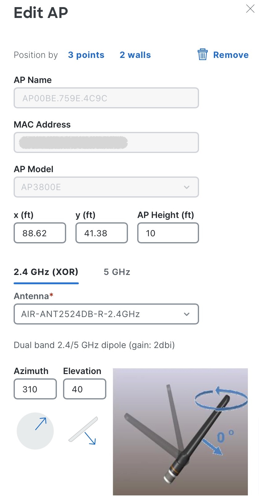 The Edit AP slide-in pane displays fields, such as AP Name and AP Model, that you can edit.