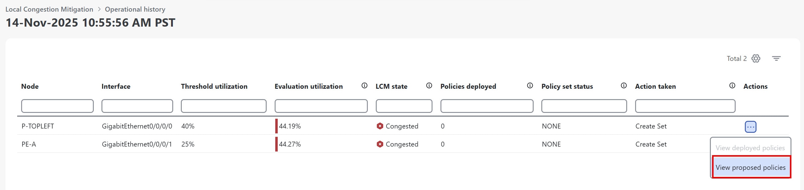 Operational history event snapshort - actions