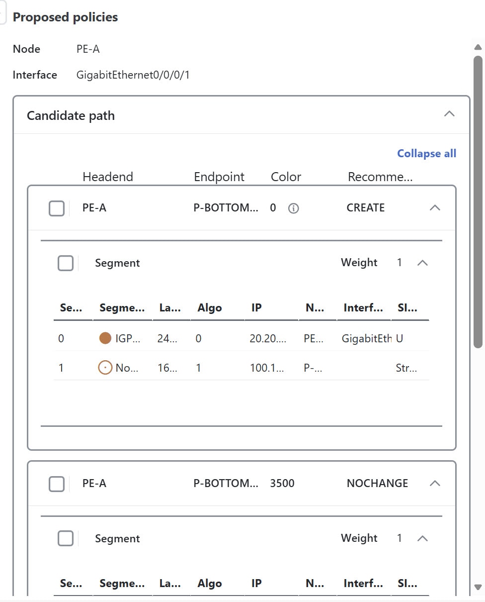 Proposed policy with multiple segment list