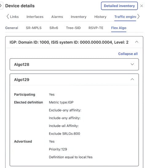 Flex Algo device details with SRLG exclusion
