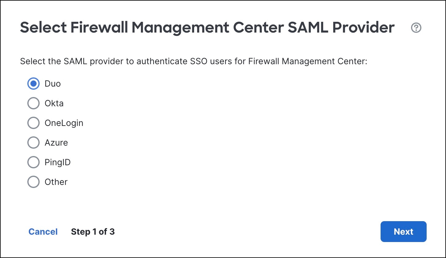 Select Duo as the Management Center SAML Provider
