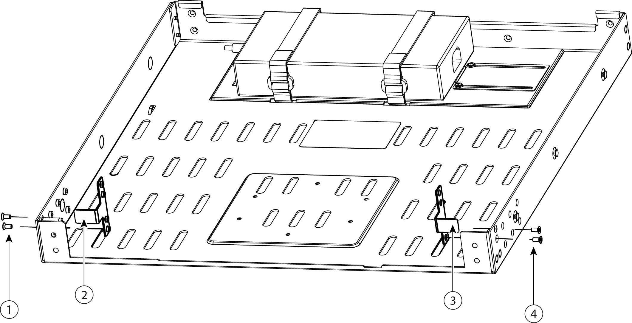 Install the 2-RU T-brackets on the rack-mount shelf