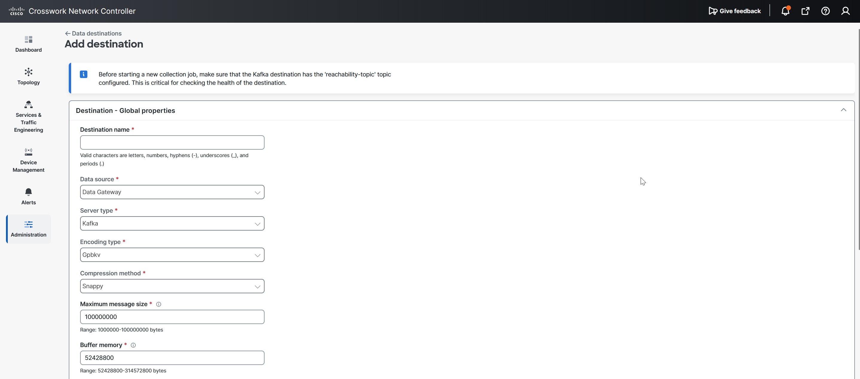 Add Destination Window