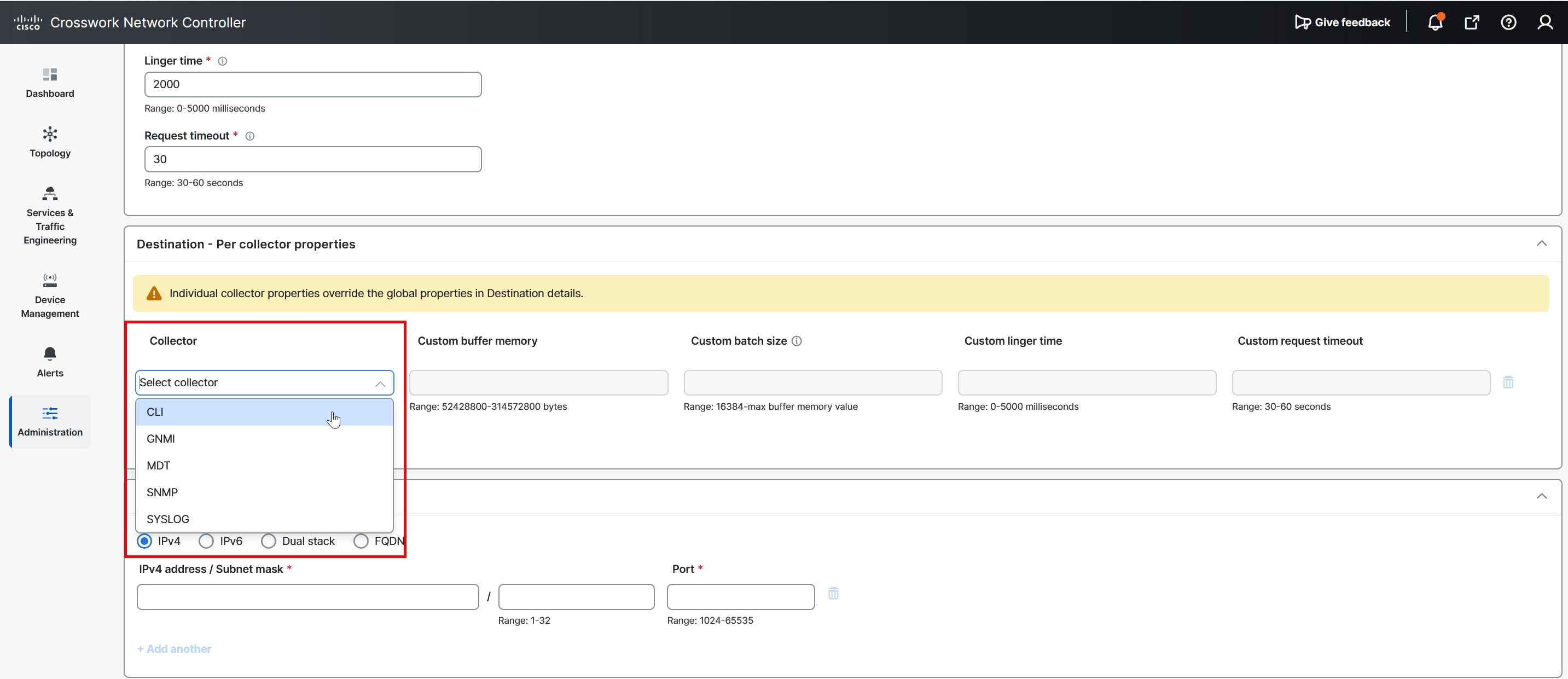 Add Destination Window