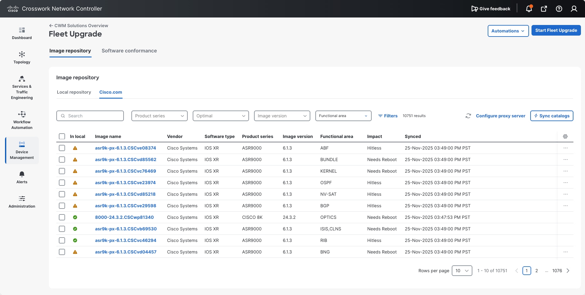 Image Repository - Cisco.com tab