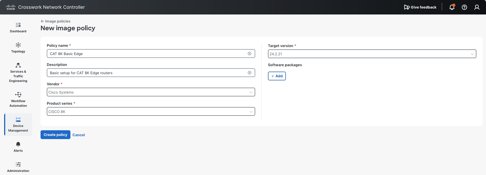 New Image Policy Window