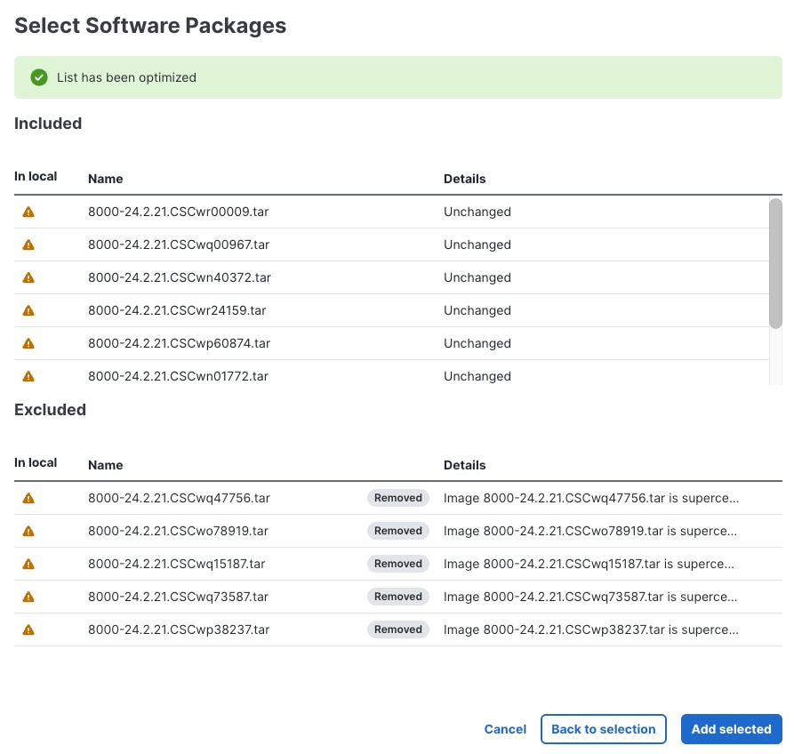 Select Software Packages - Optimized selection