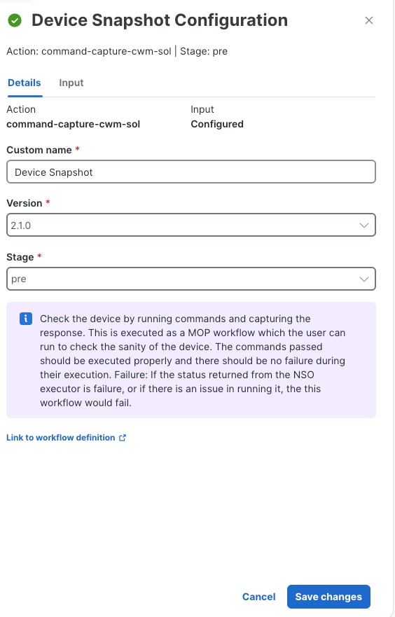Device Snapshot Configuration edit details and input