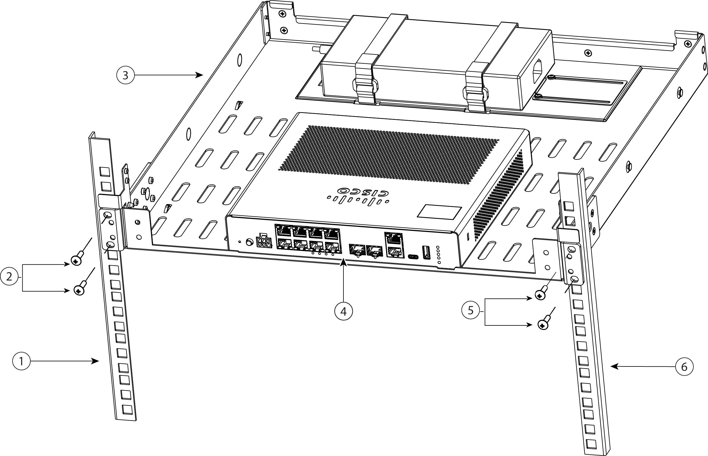 Install the rack-mount shelf in the two-post rack (without cable management brackets