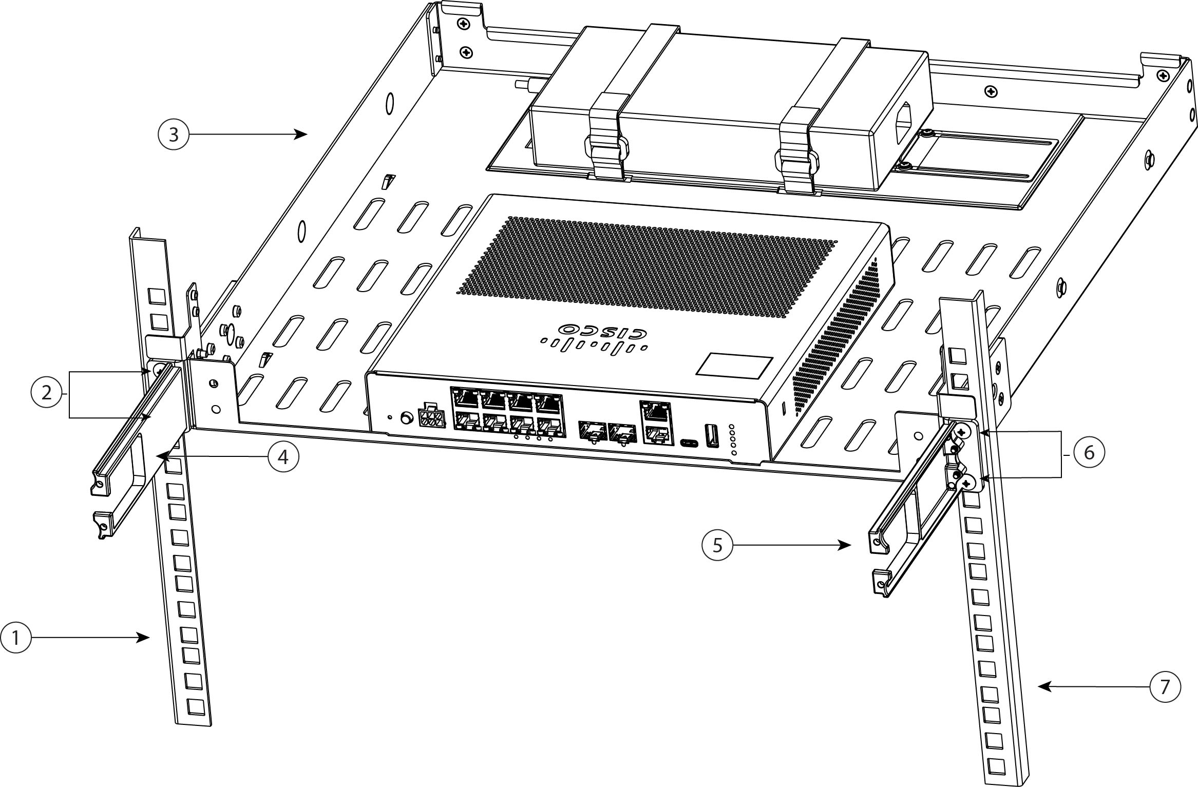 Install the rack-mount shelf in the two-post rack (with cable management brackets)