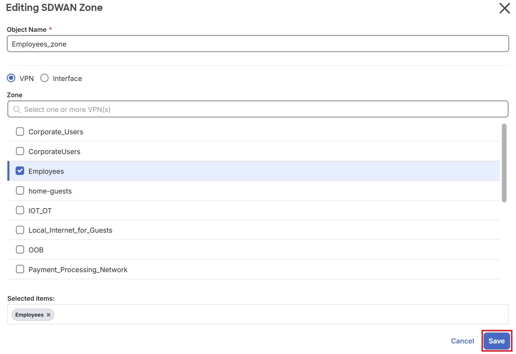 Image showing the editing objects page with editable fields and save button.