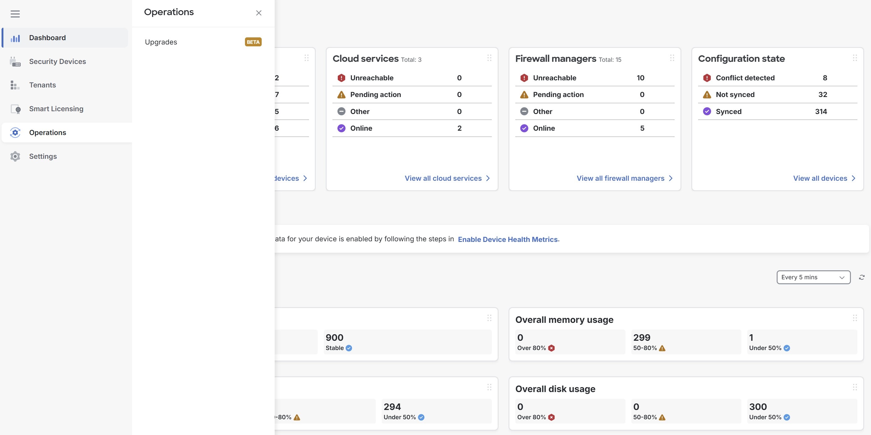 Screenshot of the left menu of the MSSP portal.