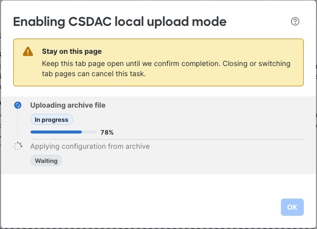The image illustrates a successful installation process, showing a confirmation message indicating that the upload has been completed successfully.