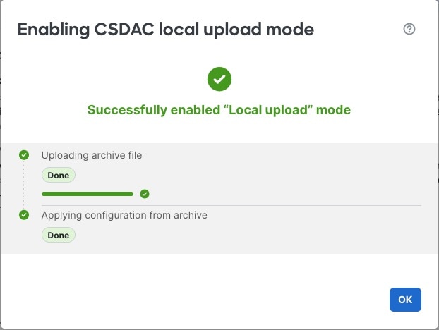 The image illustrates a successful installation process, showing a confirmation message indicating that the upload was completed successfully.