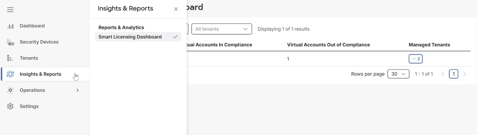 MSSP home page showing the left menu of the MSSP portal.
