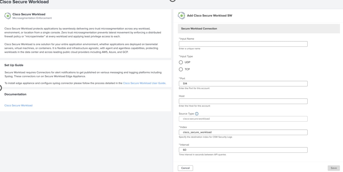 Cisco Secure Workload Configuration in the Cisco Security Cloud App for Splunk