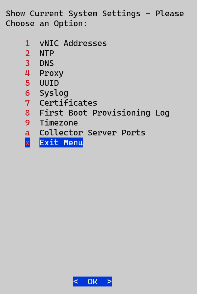 Show Current System Settings Menu