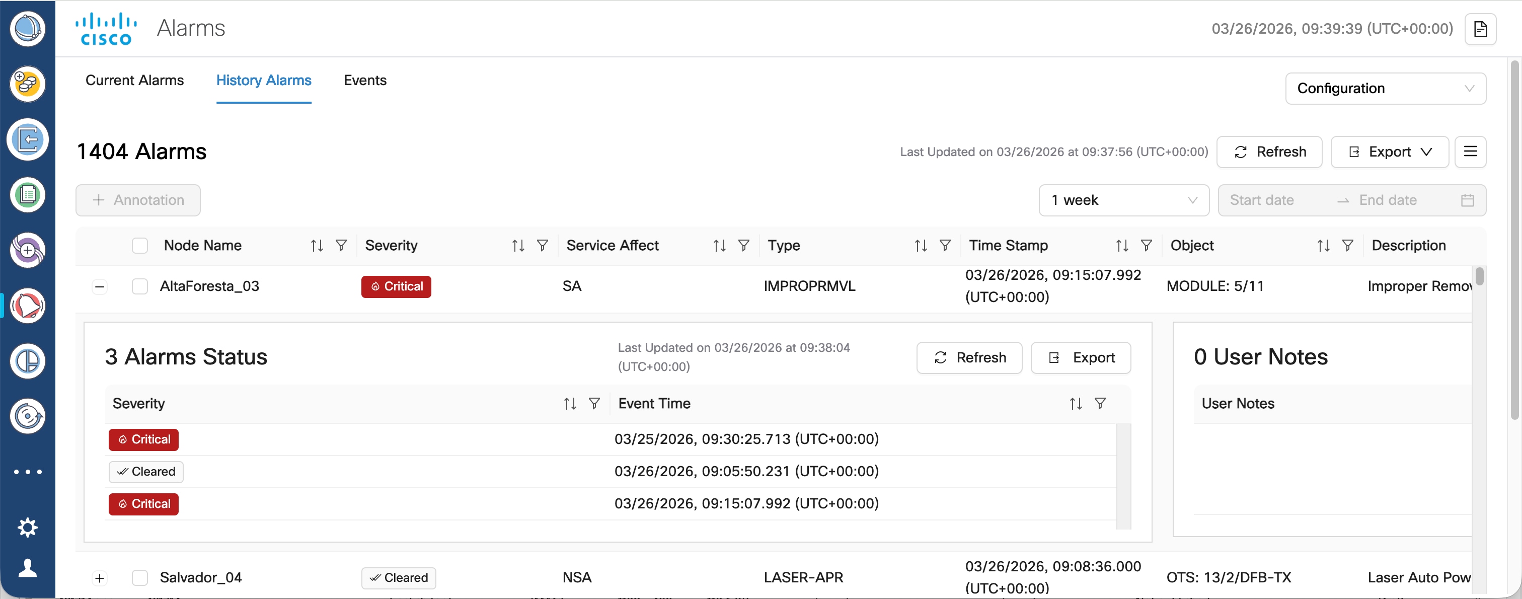 Screenshot of Alarm History Expanded View