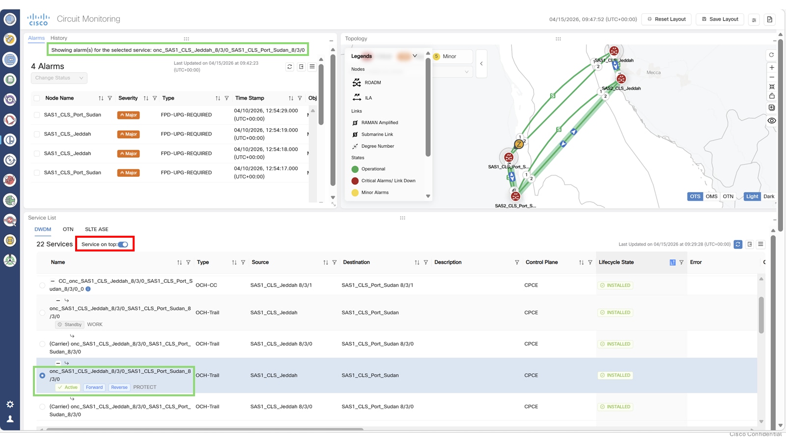 Screenshot of the PSM wavelength circuit topology with Work path as active