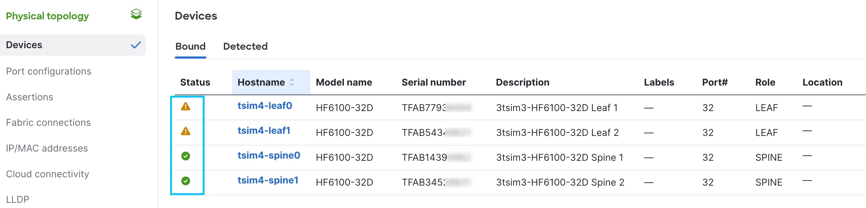 Assertions in device list