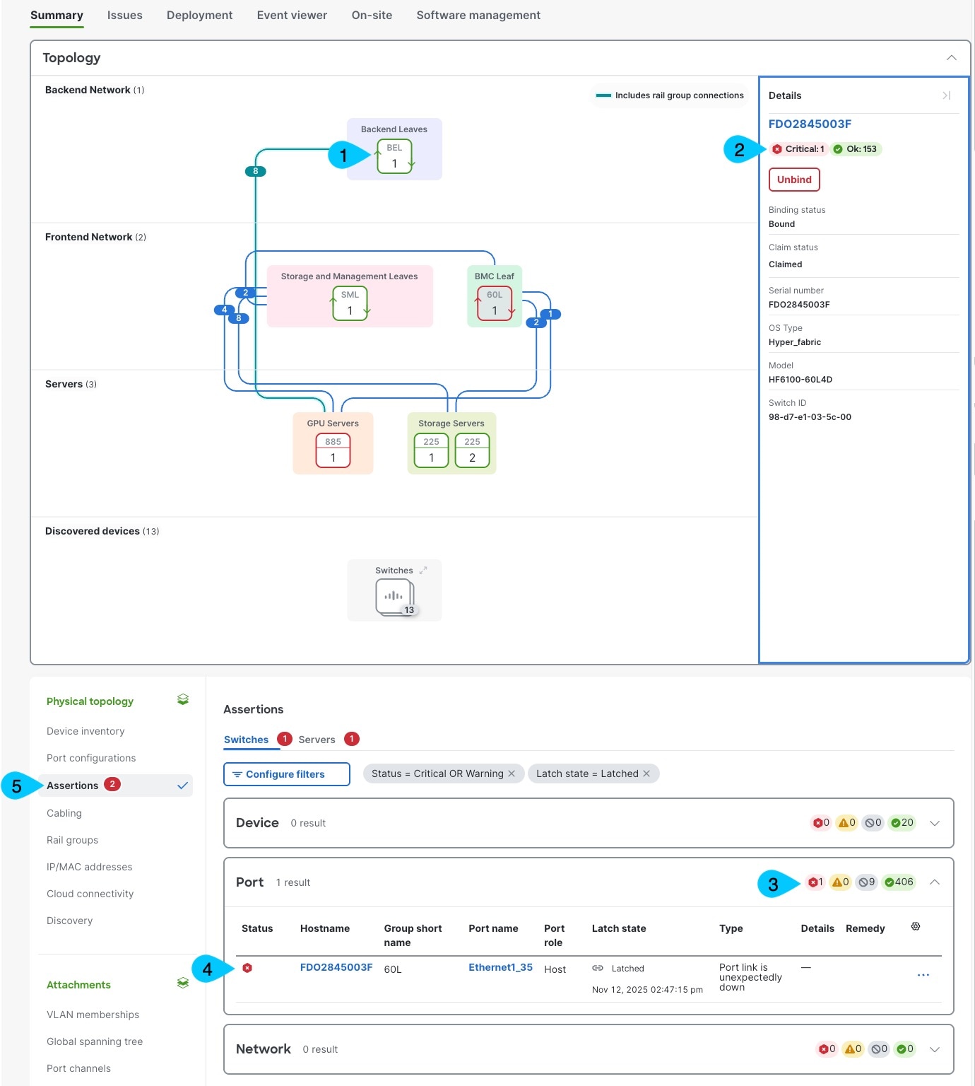 Fabric topology and assertions sample