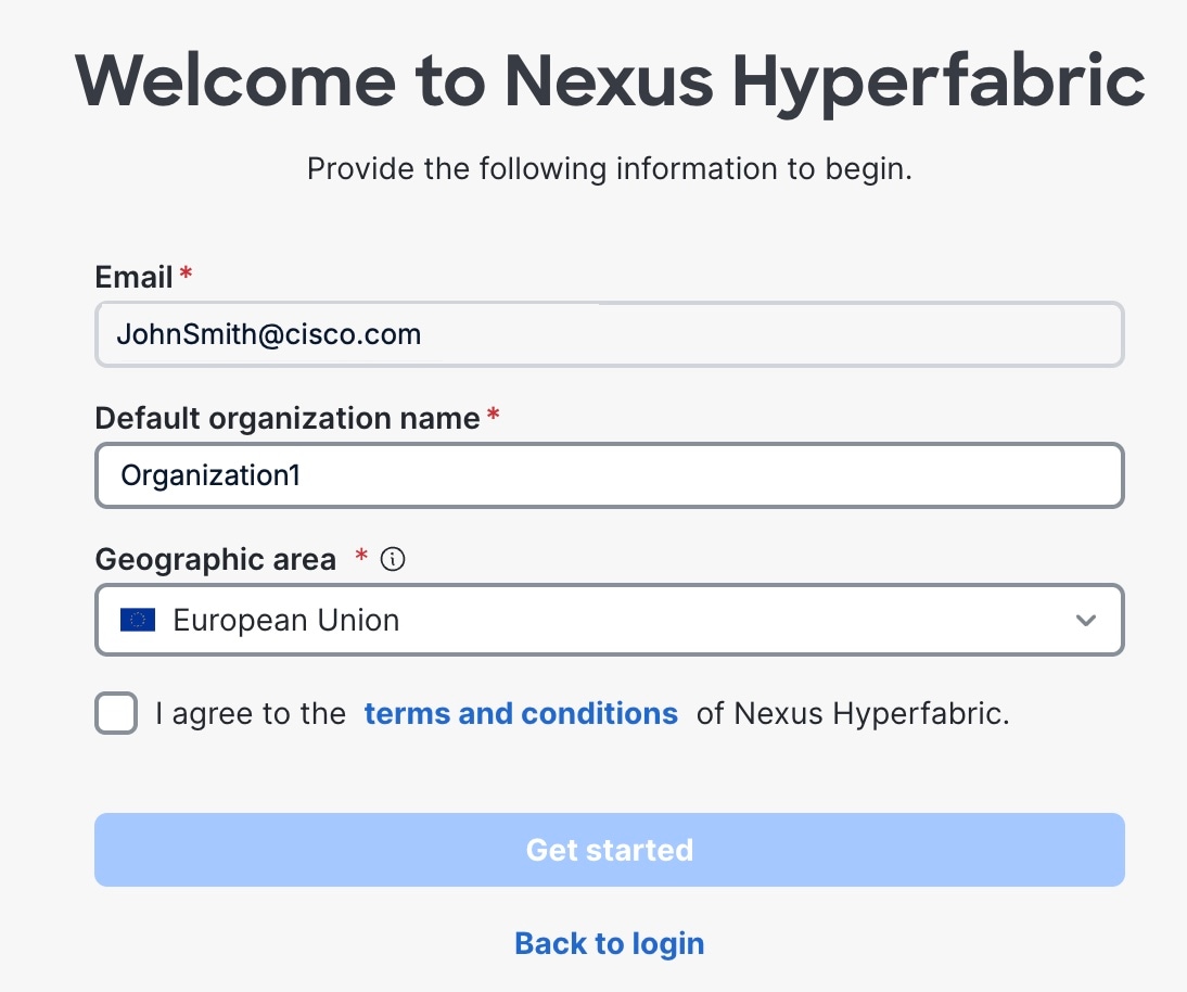 Shows the create default organization window.