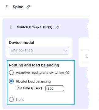 Displays where in the GUI to enable flowlet load balancing for the fabric.