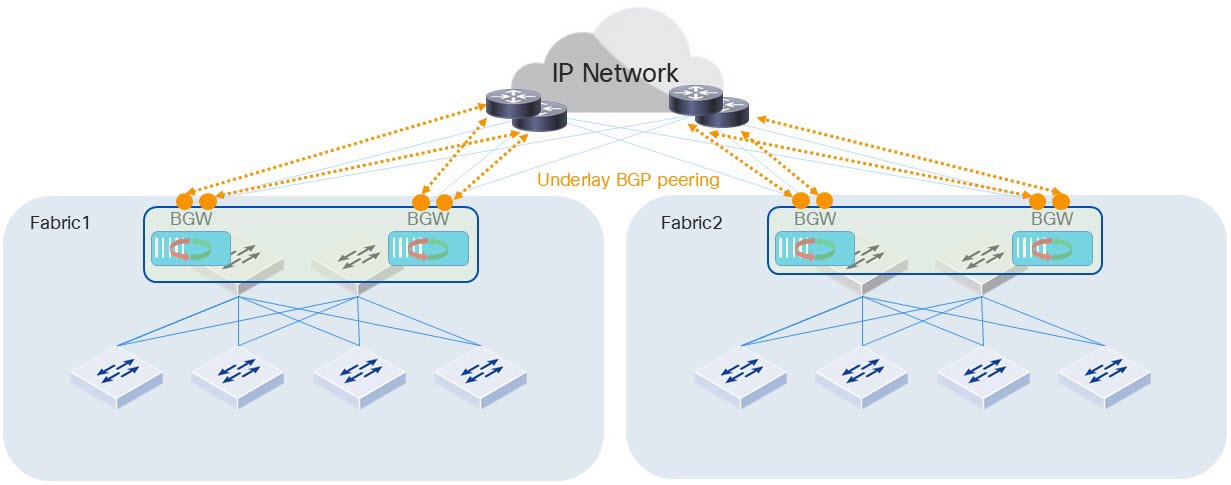 Underlay BGP peering is based on the border gateway interface.