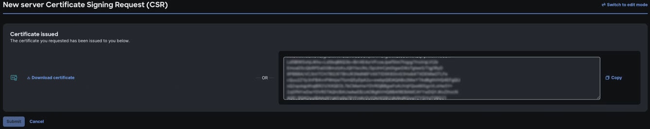 Issued a new server Certificate Signing Request (CSR)
