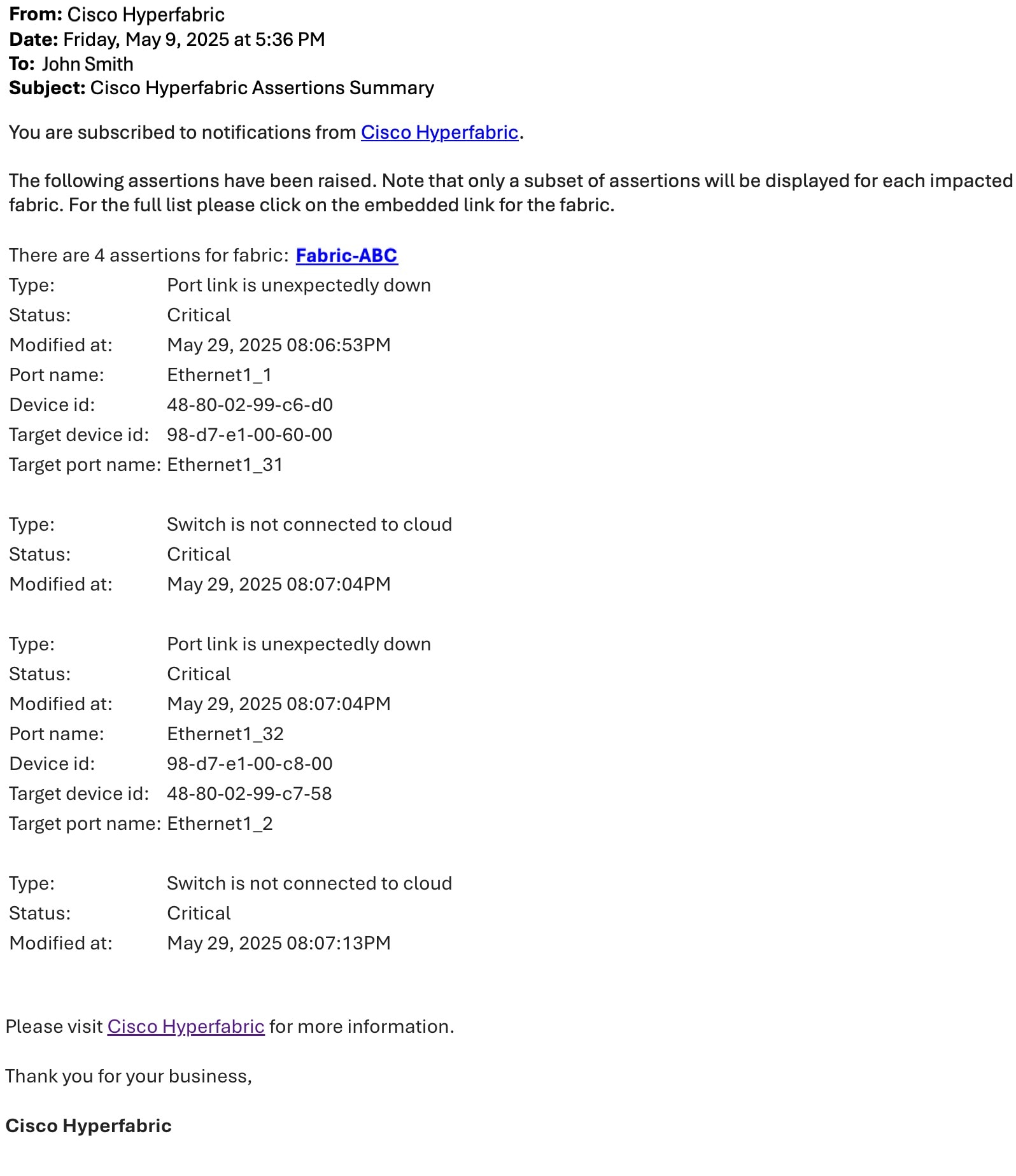 Email notification example