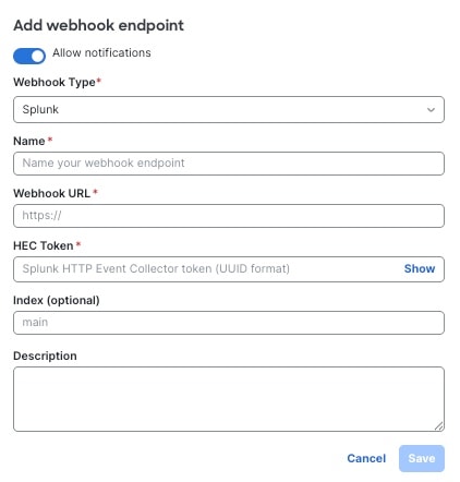 Add webhook endpoint configuration