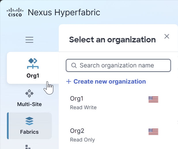Screenshot showing how to select an organization.