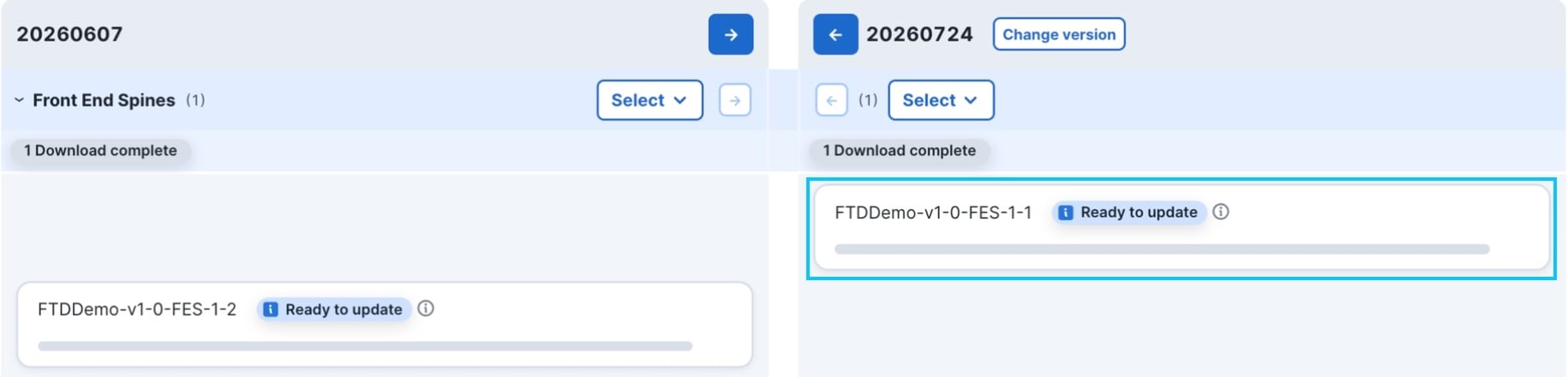 Shows the device has moved to the target version area.