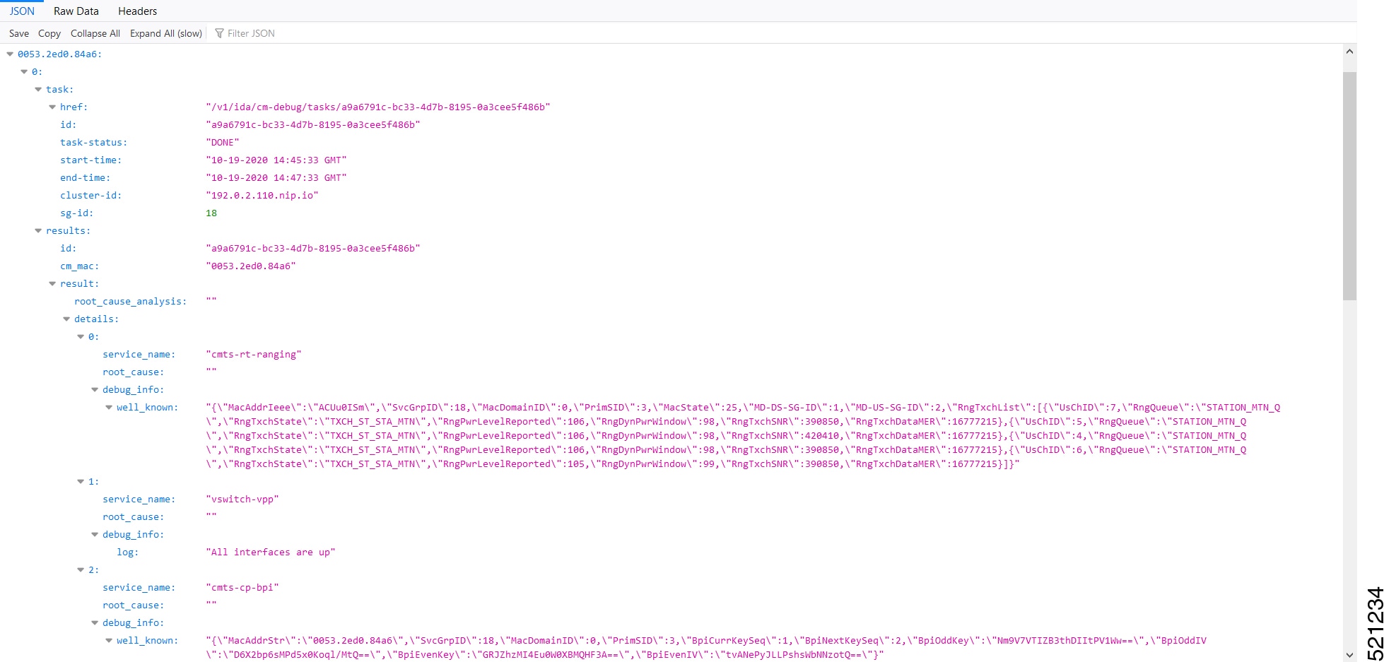JSON data from Cisco cnBR response