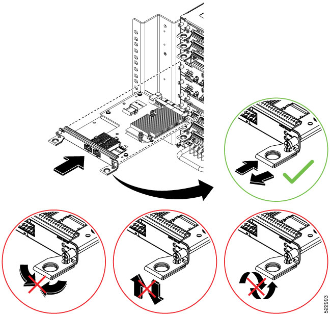 Use the pull tab on the interface module only to insert and pull the card out straightly.