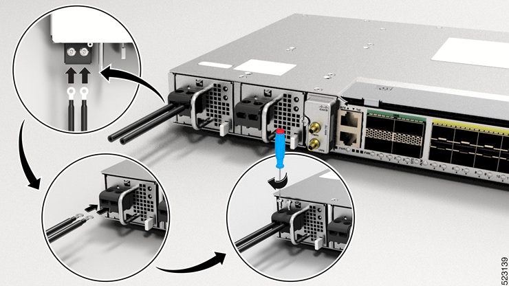 Instructions on how to install the DC Power cables to the router