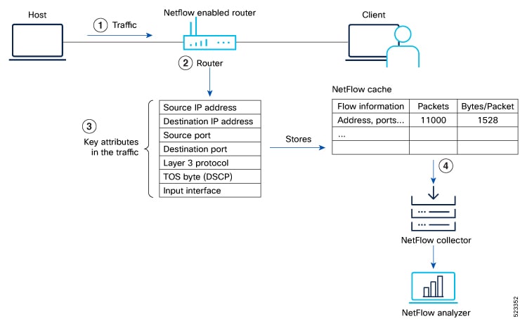 Recording flow of packets using NetFlow technology