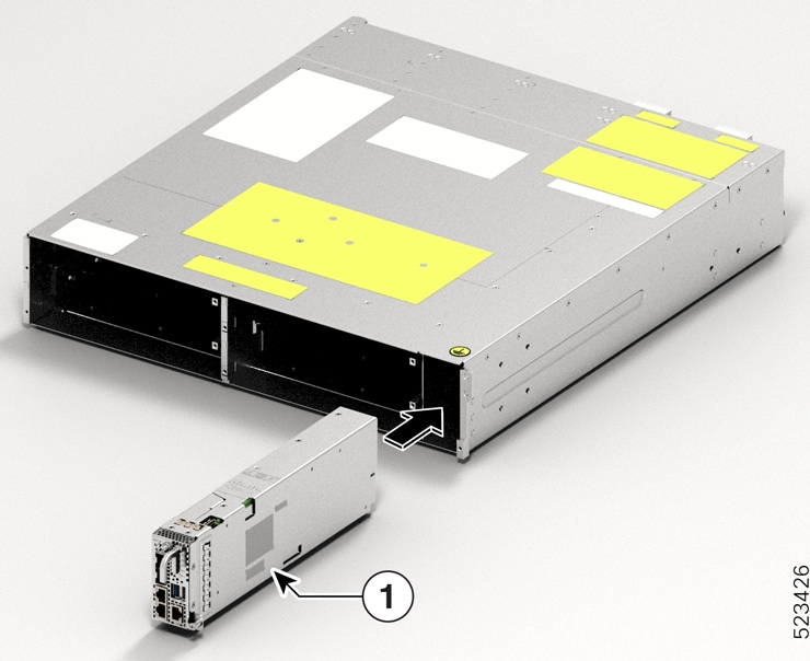 This image shows how to insert the controller into the Cisco NCS 1014 chassis.