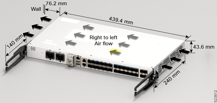 Router withairflow guidelines and specifications on front and rear clearance