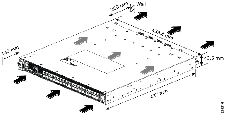 Router with airflow guidelines and specifications on front and rear clearance