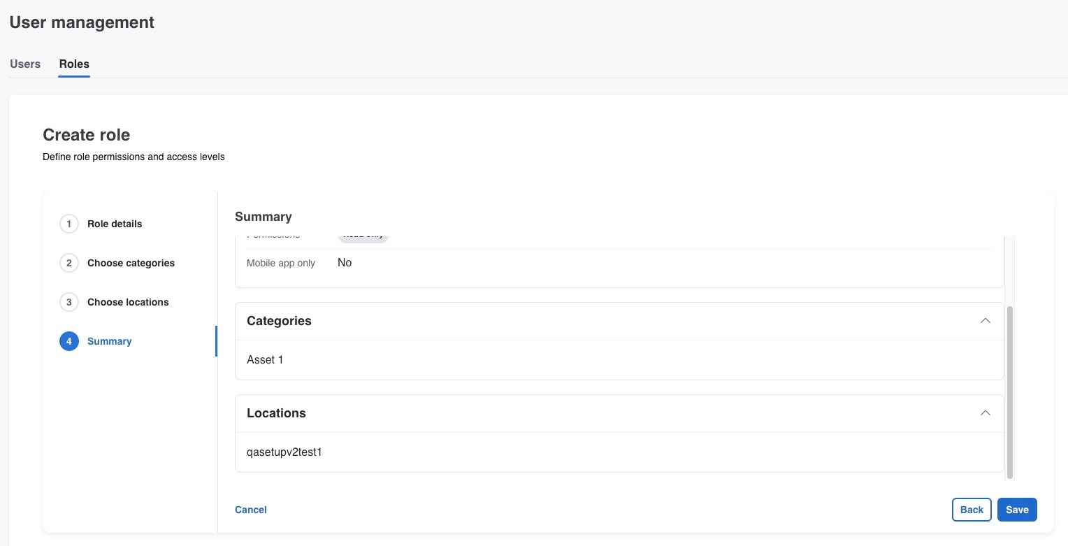 The Summary step shows the role configuration before the role is created.